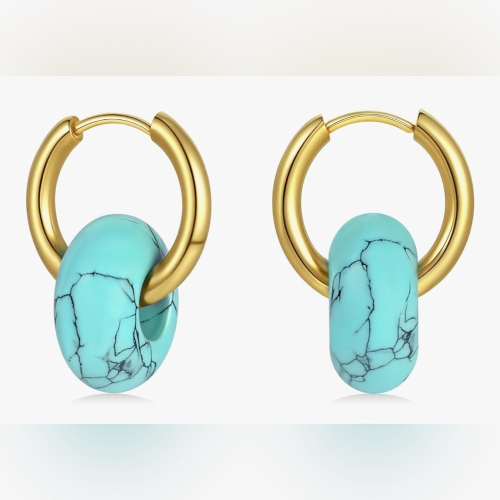 Gorgeous Dillards 18kt Gold Vermeil Turquoise Stone Huggies Hoop Earrings